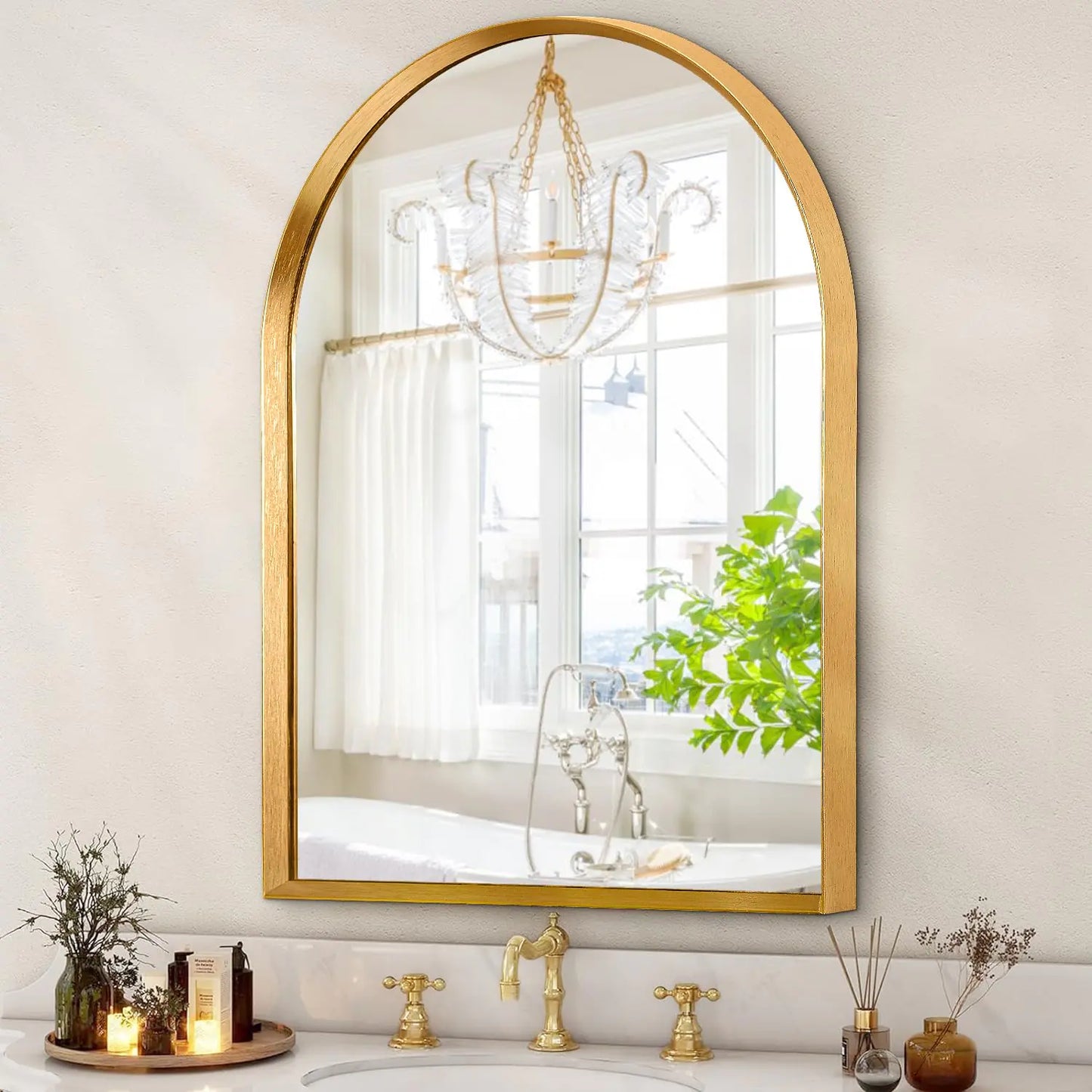 Gold Arc Wall Mirror - Elegant Arched Design 36"x24"