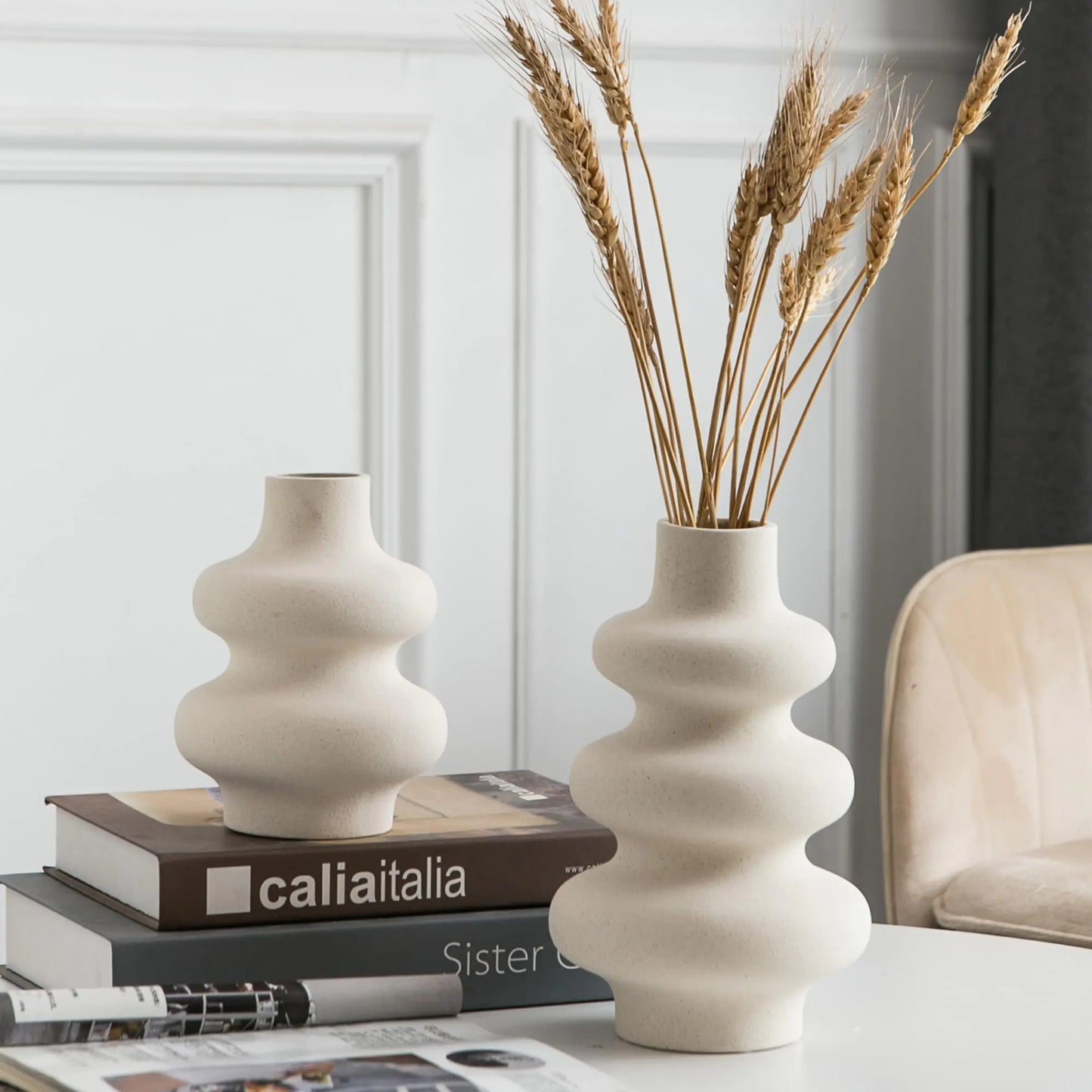 Modern Sculptural Ceramic Vase Set – Set of 2