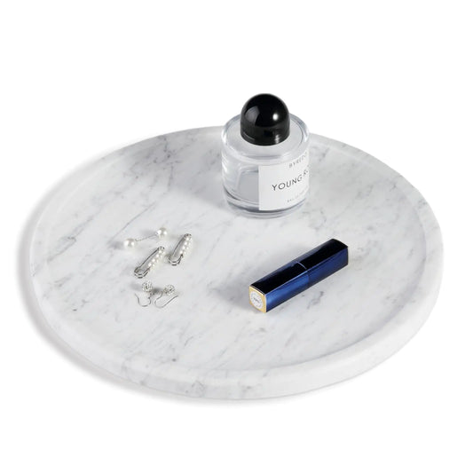 Natural Marble Serving Tray 11.8in Marble Round Tray Bathroom/Kitchen/Coffee Table Tray for Counter Decorative Vanity Tray Catchall Tray for Fruit and Snack Bianco Carrara Nightstand Tray