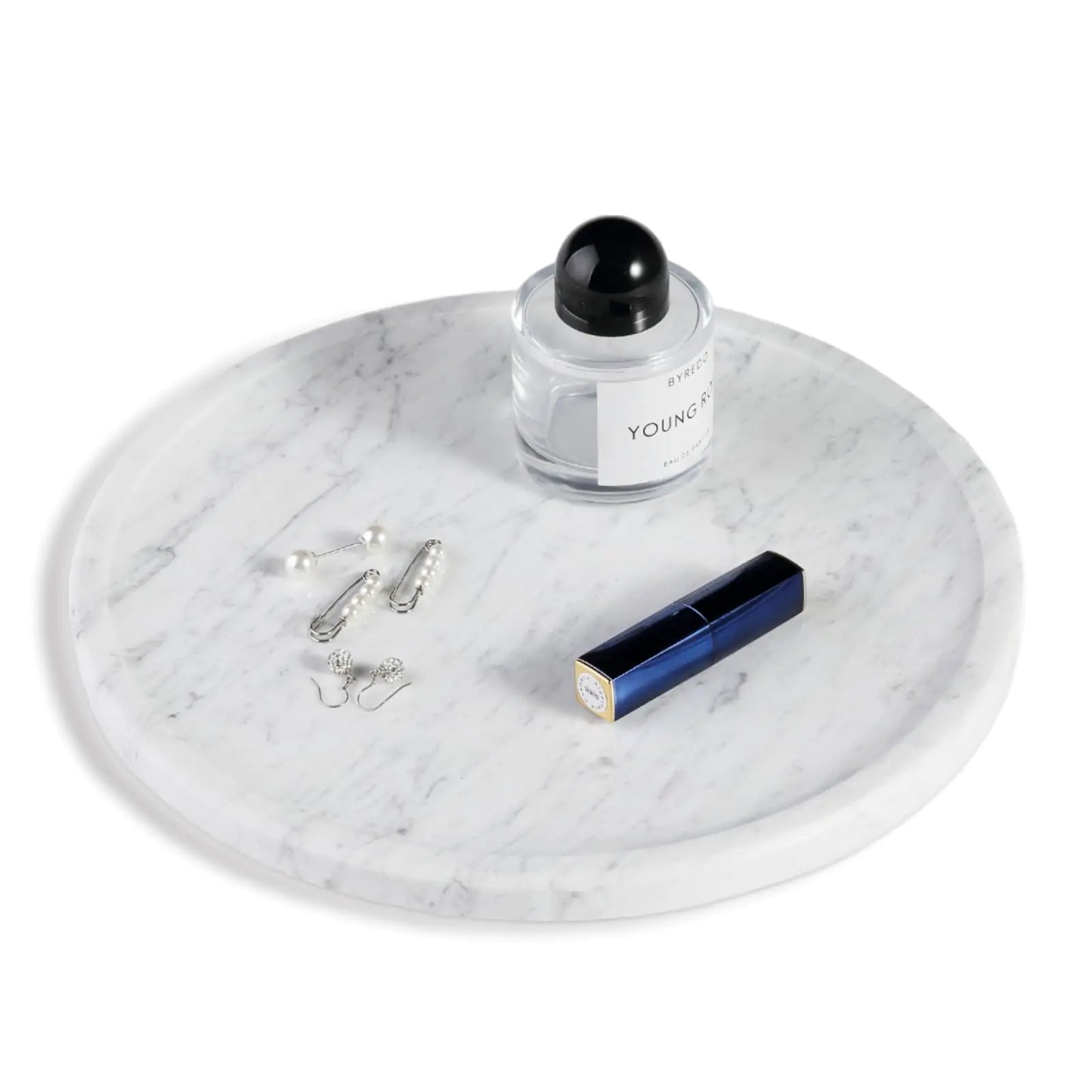 Natural Marble Serving Tray 11.8in Marble Round Tray Bathroom/Kitchen/Coffee Table Tray for Counter Decorative Vanity Tray Catchall Tray for Fruit and Snack Bianco Carrara Nightstand Tray