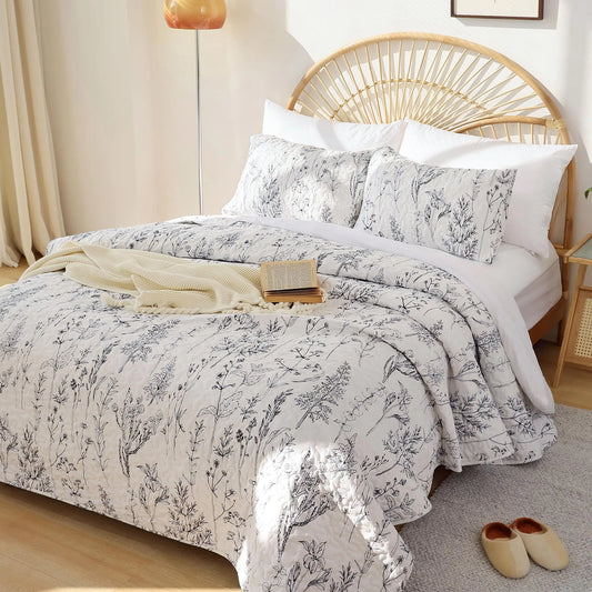 Boho Garden King Quilt Set with Pillow Cases