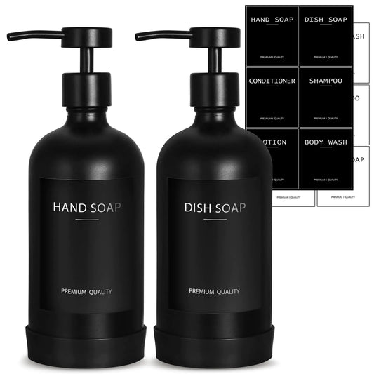 Black Glass Soap Dispenser with Stainless Steel Pump Kitchen Soap Dispenser Set for Kitchen Matte Black Hand Dish Soap Dispenser for Kitchen and Bathroom Soap and Lotion Dispenser Bathroom Decor
