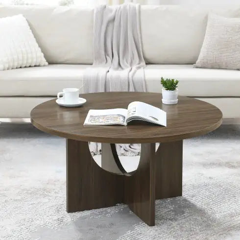 Modern Minimalist Coffee Table – Nordic Style Round Wood Design
