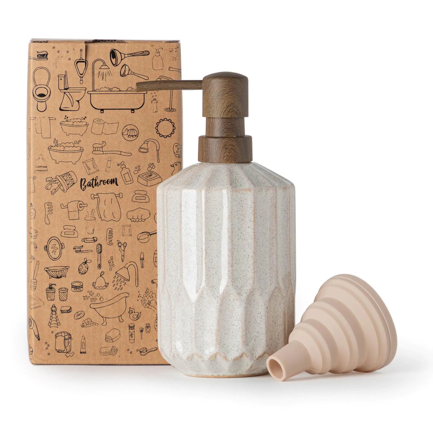 Bathroom Soap Dispenser 16 Oz Luxurious Hand soap Dispenser for Bathroom Ceramic Liquid Soap Dispenser for Bathroom Countertop with Plastic Pump Silicone Funnel (Wooden Color Pump)